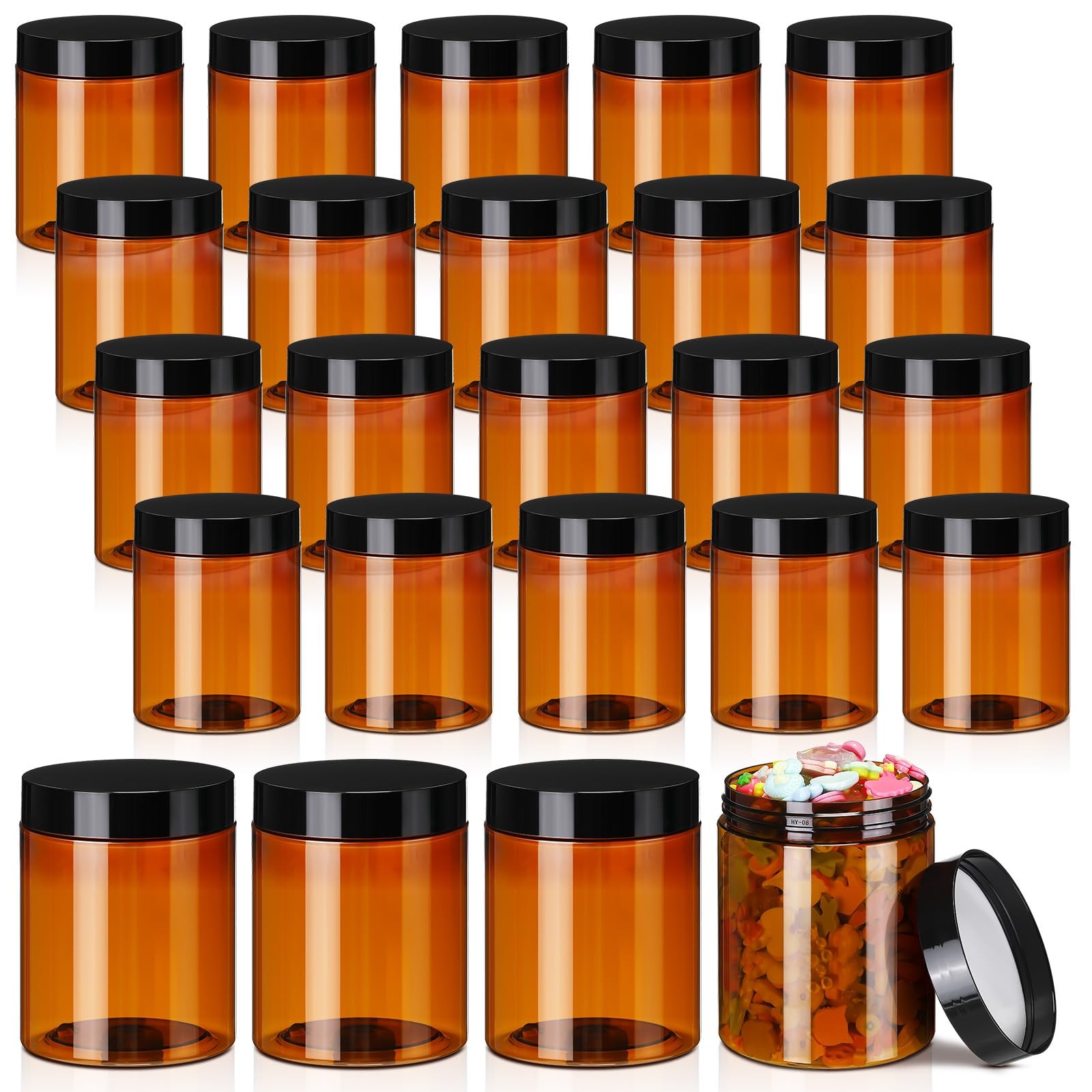 24 Pcs 16 oz Amber Plastic Jars with Lids Round Cosmetic Containers Leak Proof.. 24 Pcs 16 oz Amber Plastic Jars with Lids Round Cosmetic Containers Leak Proof..