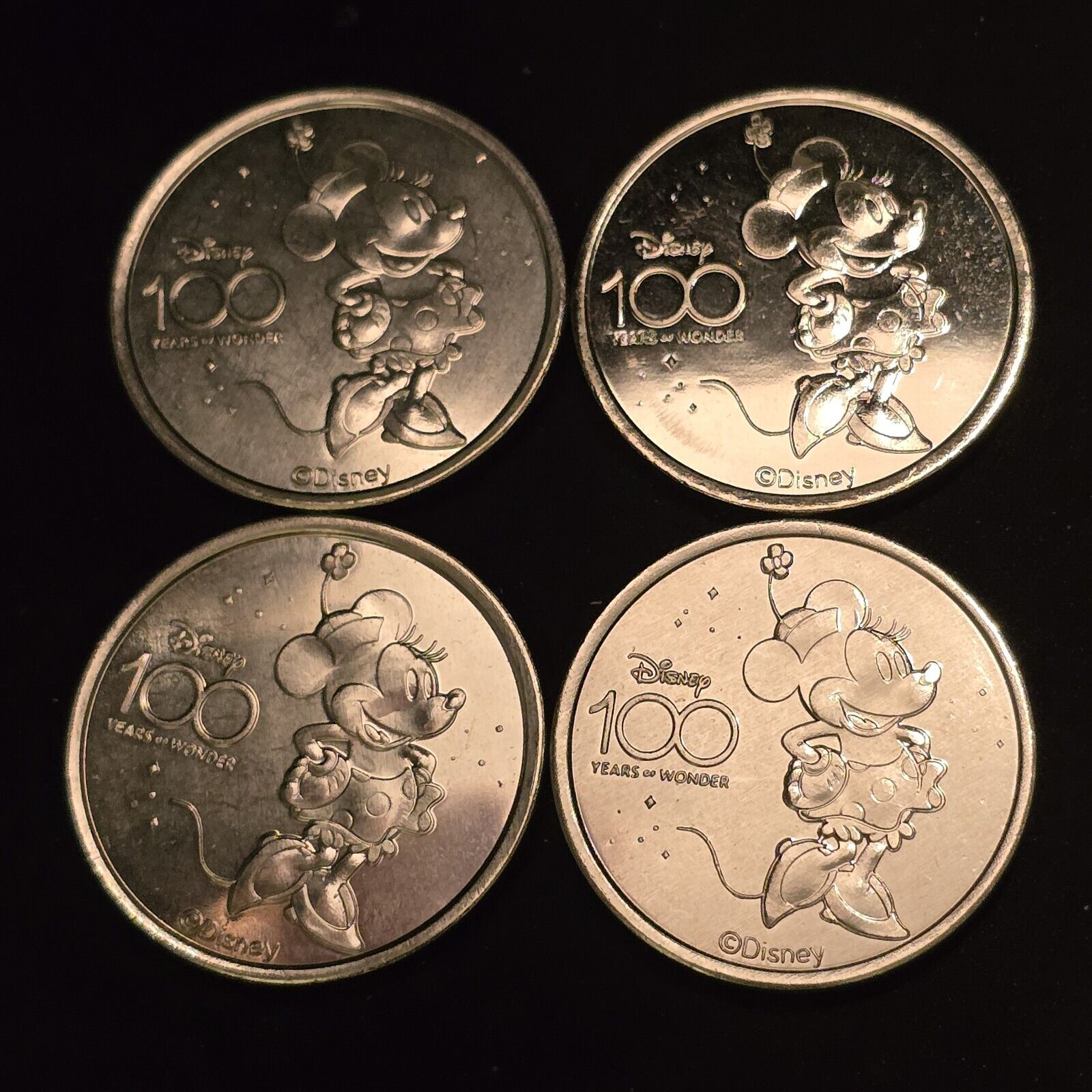 Disney 100th Anniversary Set Of 4 Coins  /Medallion Disneyland Minnie Mouse 