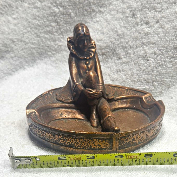 Vintage 1920s Art Deco Bronze Pierrot Clown Ashtray Coin Dish Jester Figural Vintage 1920s Art Deco Bronze Pierrot Clown Ashtray Coin Dish Jester Figural