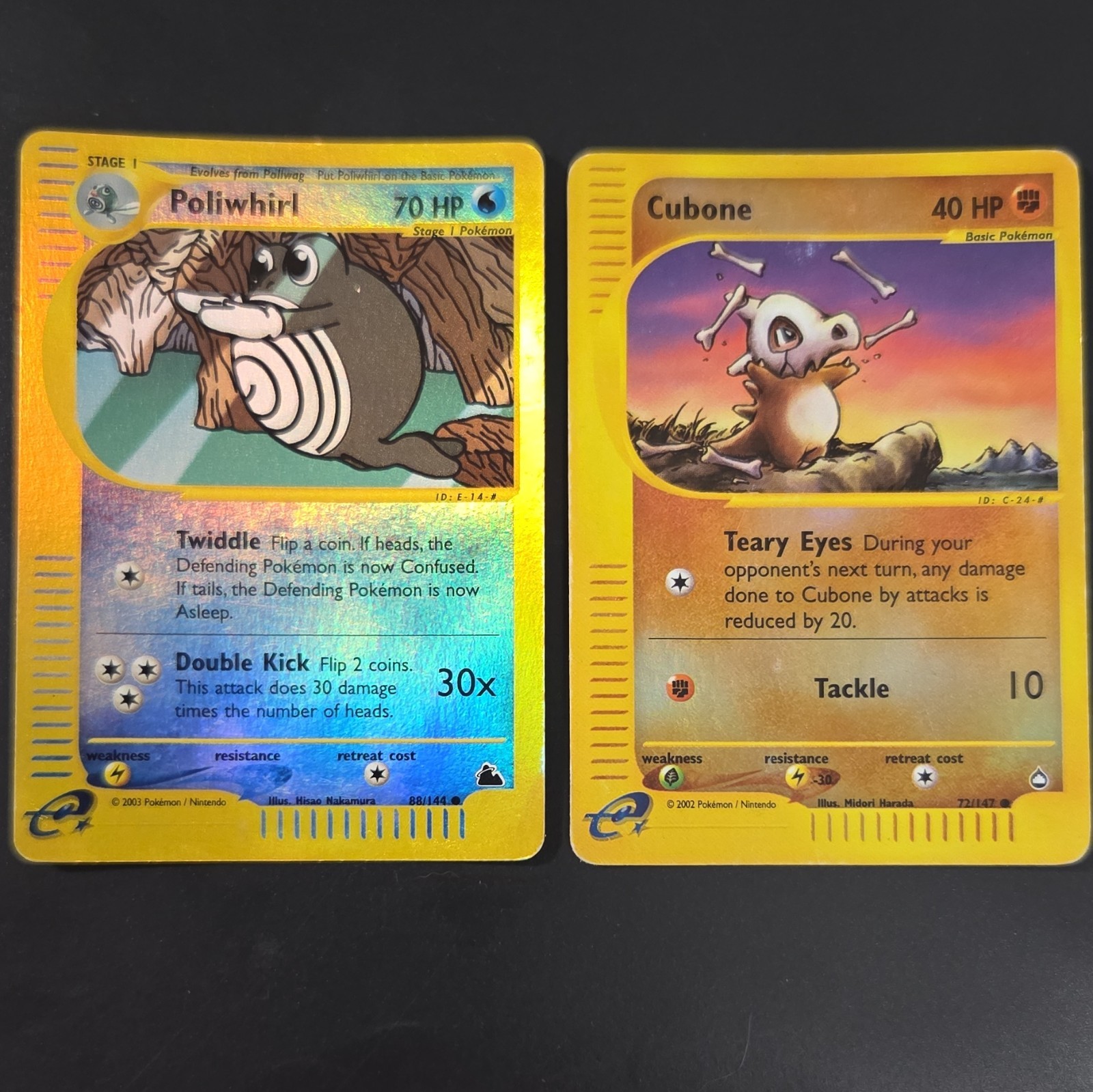 Nintendo Pokemon TCG ENG Poliwhirl 88/144 + Cubone 72/147 Vintage 2003 Reverse