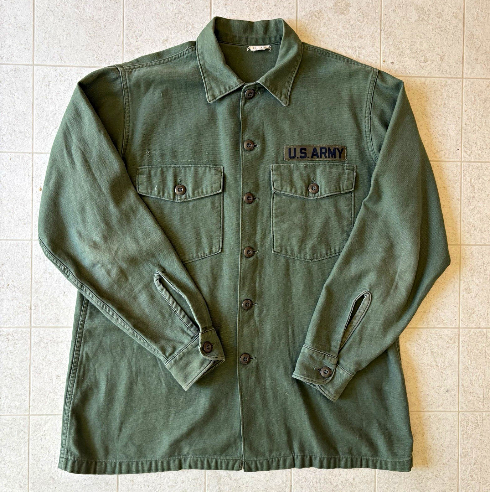 Vintage 1960s Vietnam OG-107 sateen cotton shirt large 16.5x34 Vintage 1960s Vietnam OG-107 sateen cotton shirt large 16.5x34