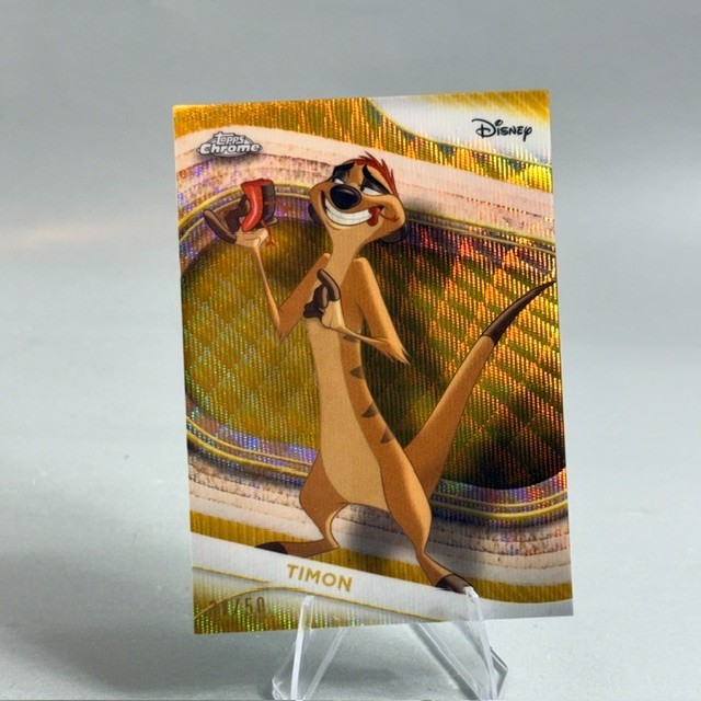 2025 Topps Chrome Disney Lion King Timon Gold Wave Refractor /50 sp Insert #98 2025 Topps Chrome Disney Lion King Timon Gold Wave Refractor /50 sp Insert #98