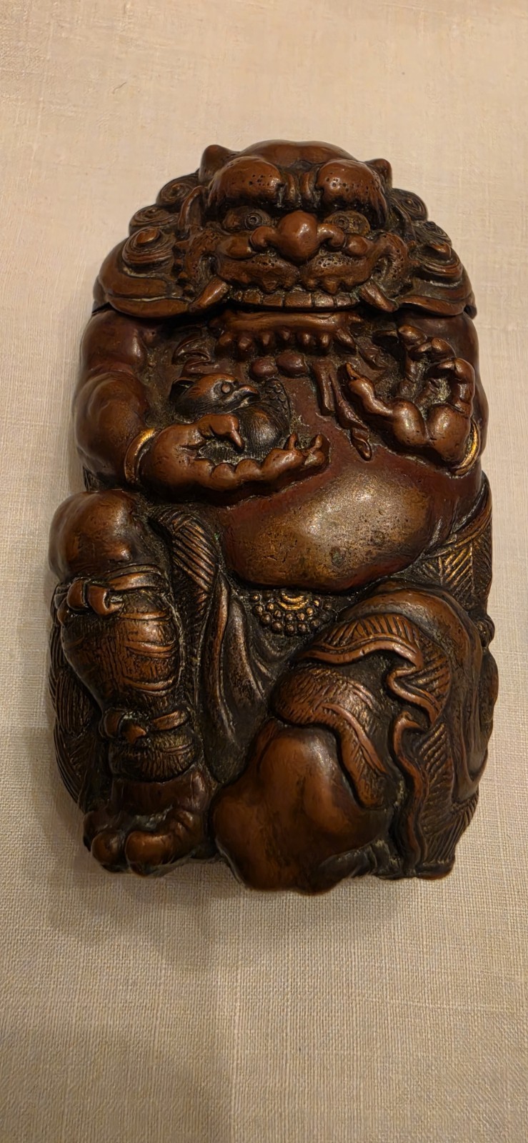 Rare Antique c1890s Japanese Meiji Bronze Patinated Oni Figural Match Safe Vesta Rare Antique c1890s Japanese Meiji Bronze Patinated Oni Figural Match Safe Vesta