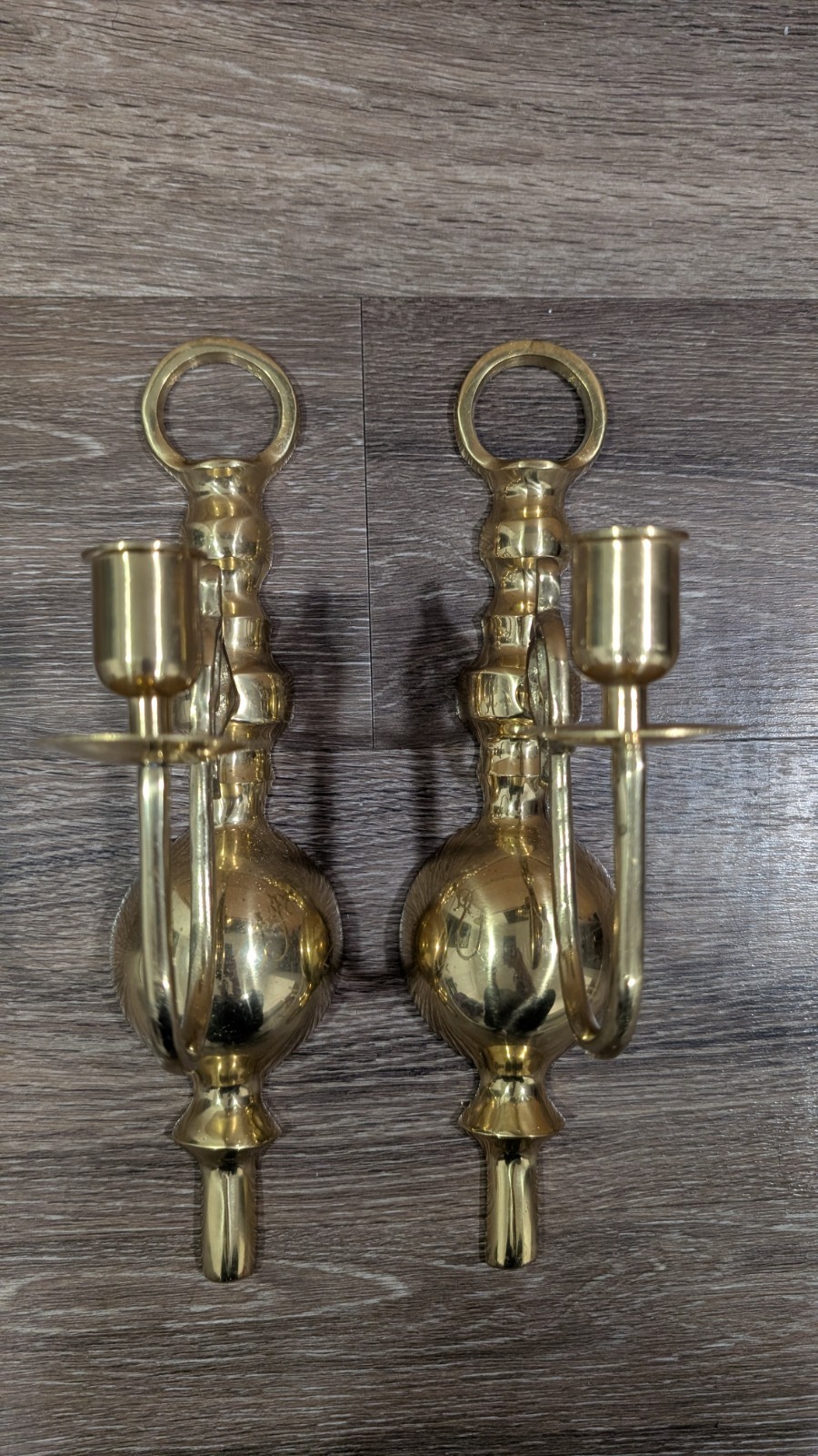 Vintage Pair Brass Spindle Candlestick Sconce 12" Vintage Pair Brass Spindle Candlestick Sconce 12"