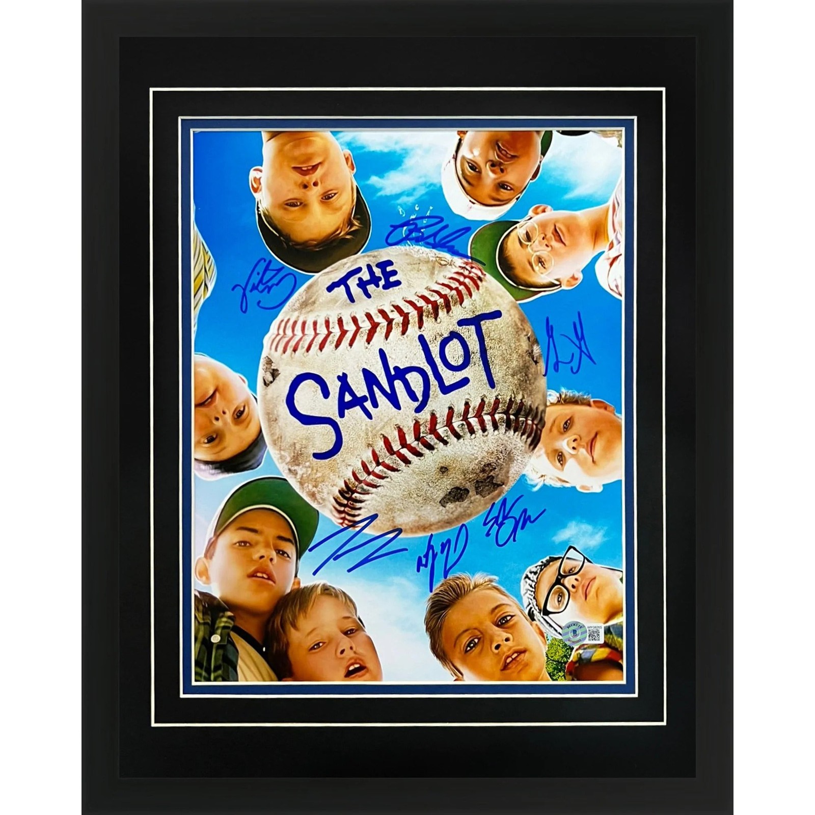 The Sandlot Cast Autographed Vertical (Looking up at Faces) Deluxe Framed 11x14 The Sandlot Cast Autographed Vertical (Looking up at Faces) Deluxe Framed 11x14