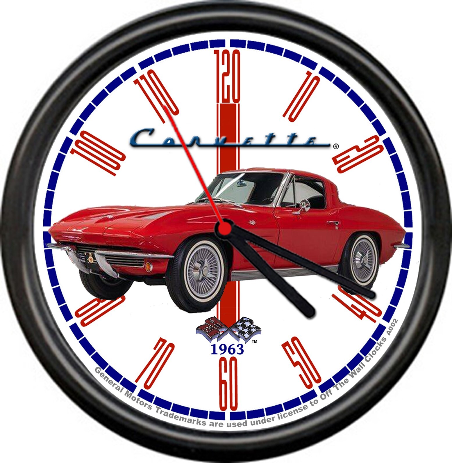 Licensed 1963 Red Corvette Muscle Car General Motors Vintage Sign Wall Clock Licensed 1963 Red Corvette Muscle Car General Motors Vintage Sign Wall Clock