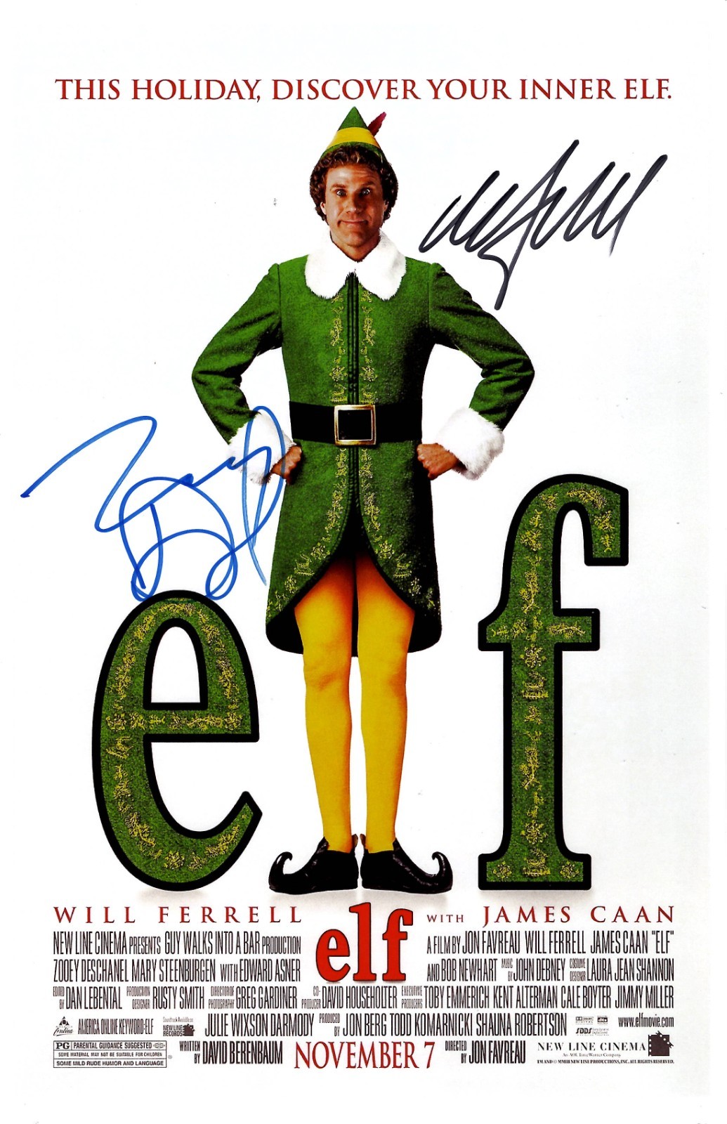 ELF Signed Poster 11x17 Will Ferrell and Zooey Deschanel