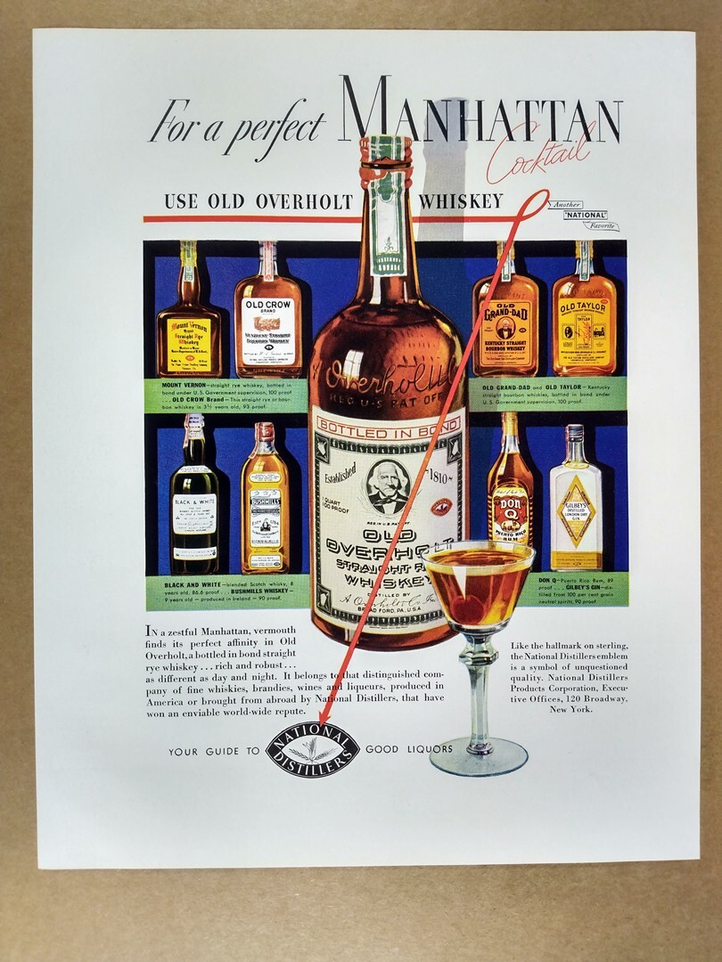 1937 Old Overholt Rye Whiskey 'For a Perfect Manhattan' vintage print Ad 1937 Old Overholt Rye Whiskey 'For a Perfect Manhattan' vintage print Ad