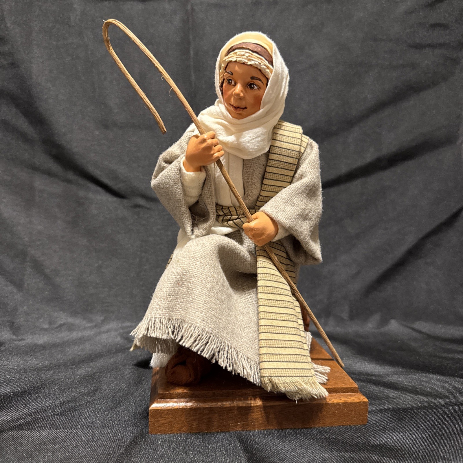 Simpich Character Doll Nativity Shepherd Boy with Hook kneeling vintage 1994 Simpich Character Doll Nativity Shepherd Boy with Hook kneeling vintage 1994
