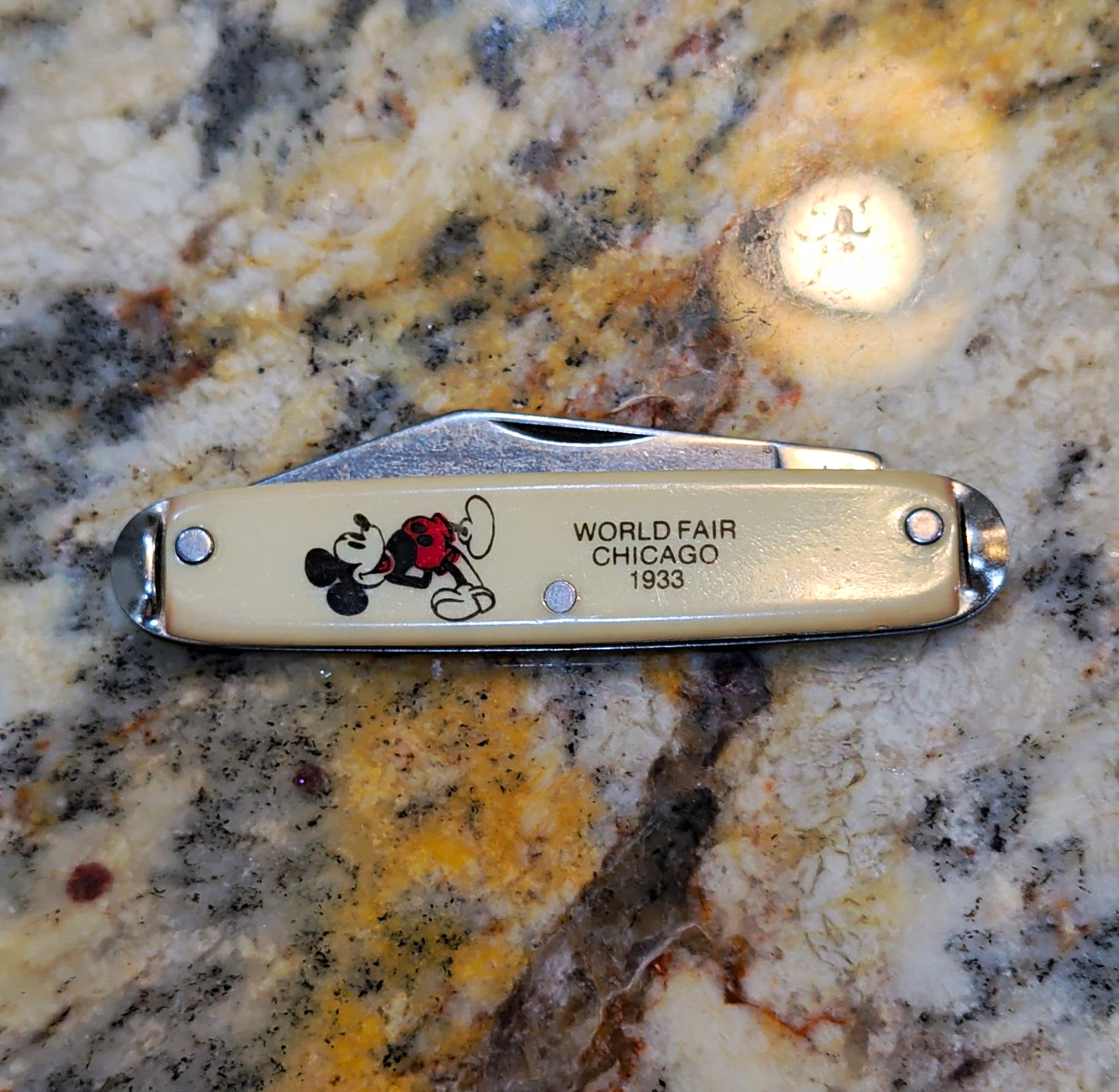 Vintage 1970s Mickey Mouse Pocket Knives 1933 Chicago Fair & 1955 Disneyland