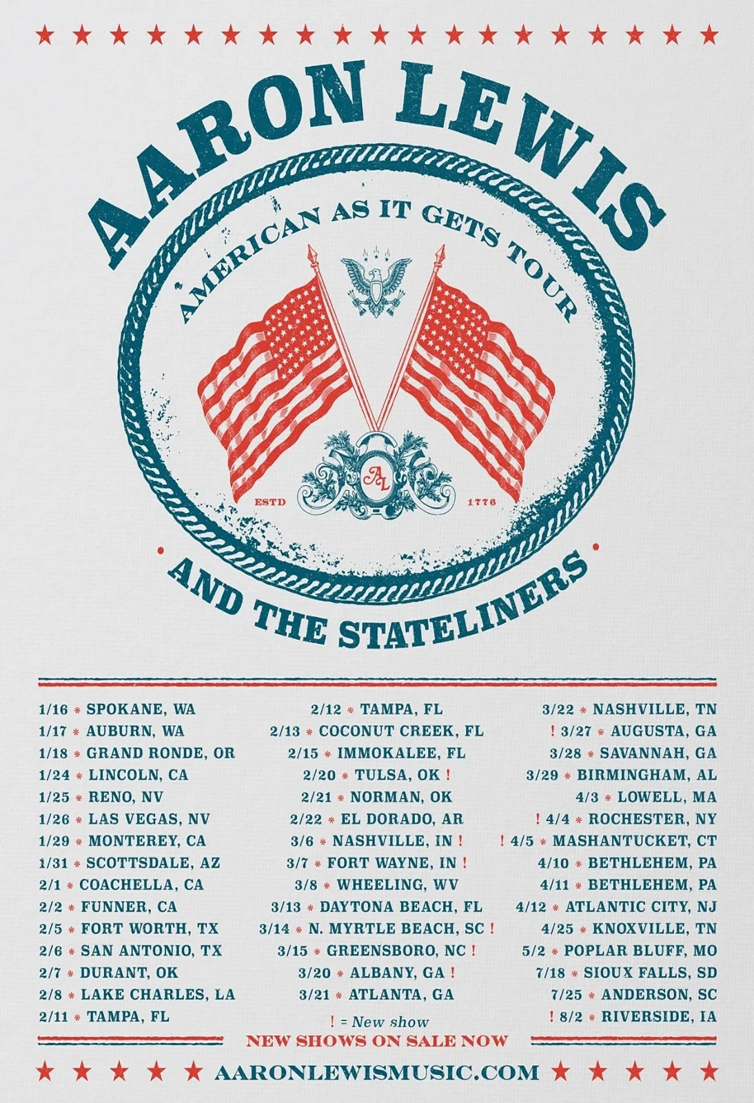 AARON LEWIS "AMERICAN AS IT GETS TOUR" 2025 U.S.A. CONCERT POSTER - Staind