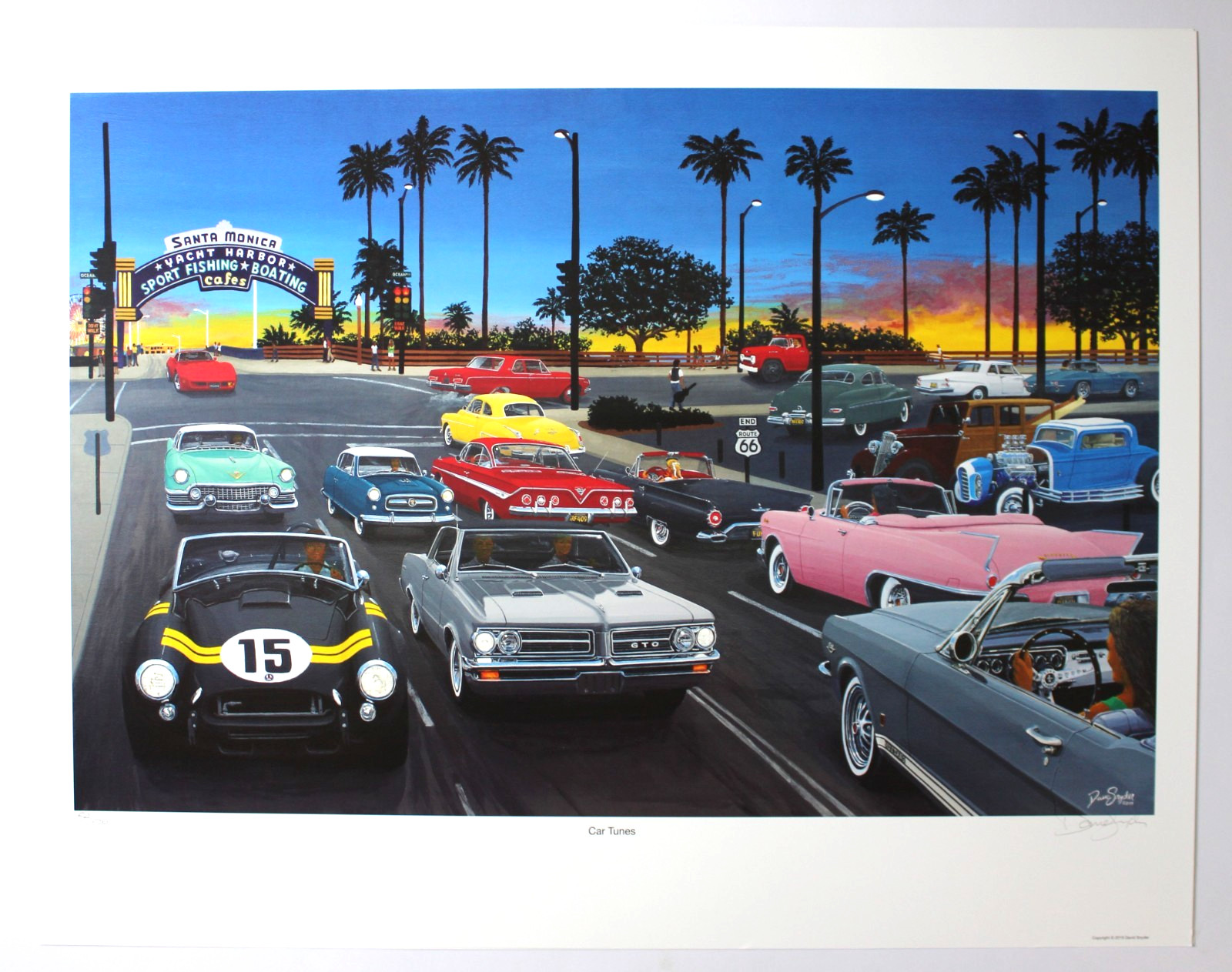 Automotive Art Print S&N Dave Snyder 55/500 "CarTunes" Santa Monica Pier 28"x22"