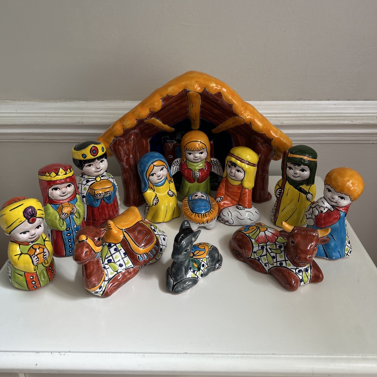 13 Pc Set Hand Painted Talavera Ceramic Christmas Nativity Colorful Complete 13 Pc Set Hand Painted Talavera Ceramic Christmas Nativity Colorful Complete