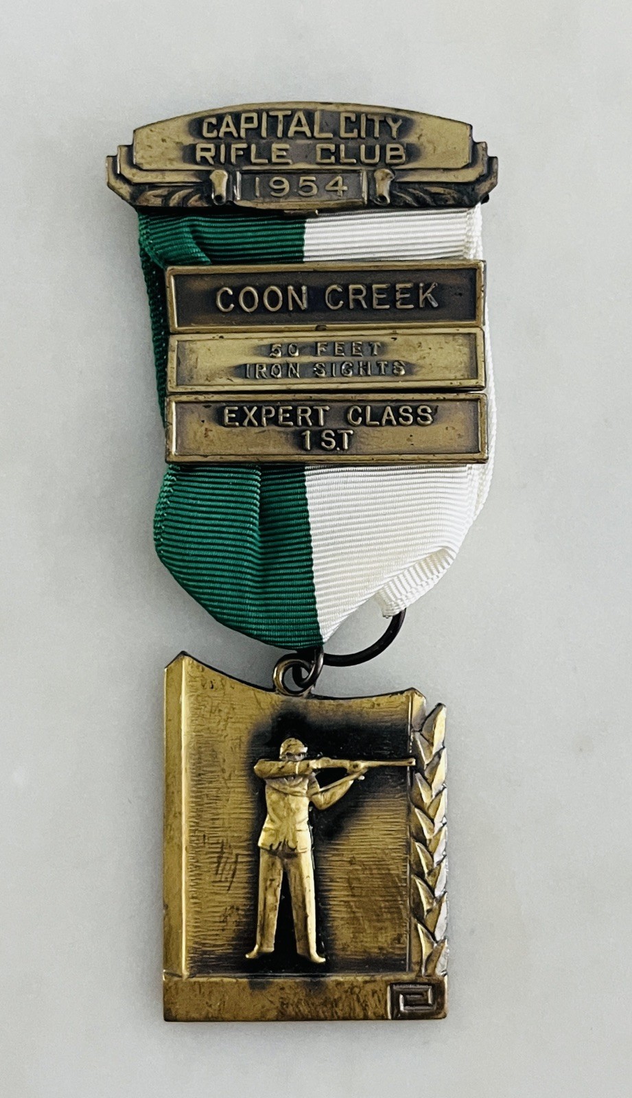 Vintage 1954 Coon Creek 50 Feet Iron Sights Expert Class 1st Metal Ribbon Vintage 1954 Coon Creek 50 Feet Iron Sights Expert Class 1st Metal Ribbon