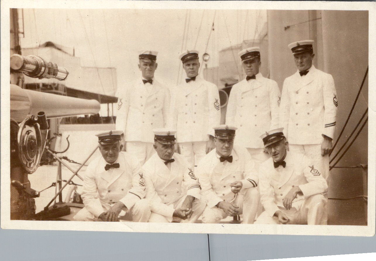 WWI US Navy Sailors Group Photograph c1917 Warship Deck Gun & Uniforms