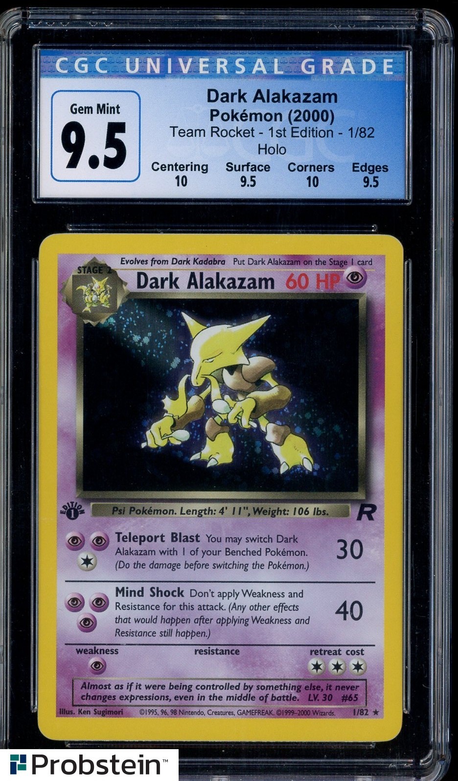 2000 Pokemon Dark Alakazam Holo 1st Edition #1/82 Team Rocket CGC 9.5 GEM MINT