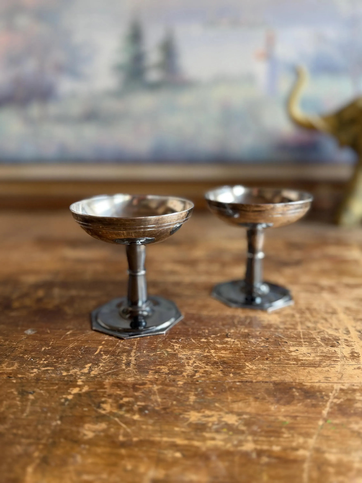 Vintage French Silverplate Coupe Cups, Pair of Petite Pedestal Goblets Vintage French Silverplate Coupe Cups, Pair of Petite Pedestal Goblets