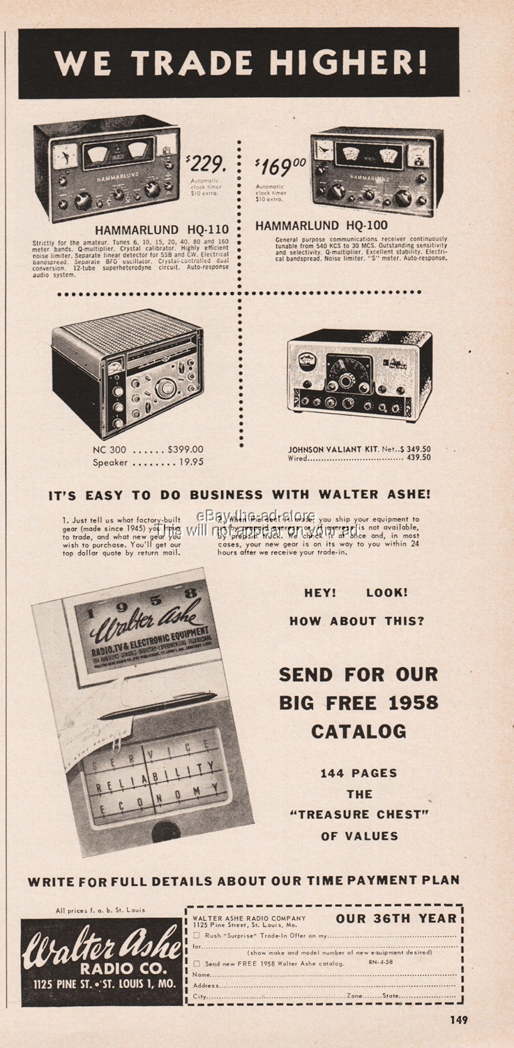 1958 Hammarlund HQ-110 HQ-100 National NC 300 Johnson Valiant Ham Radio Ad