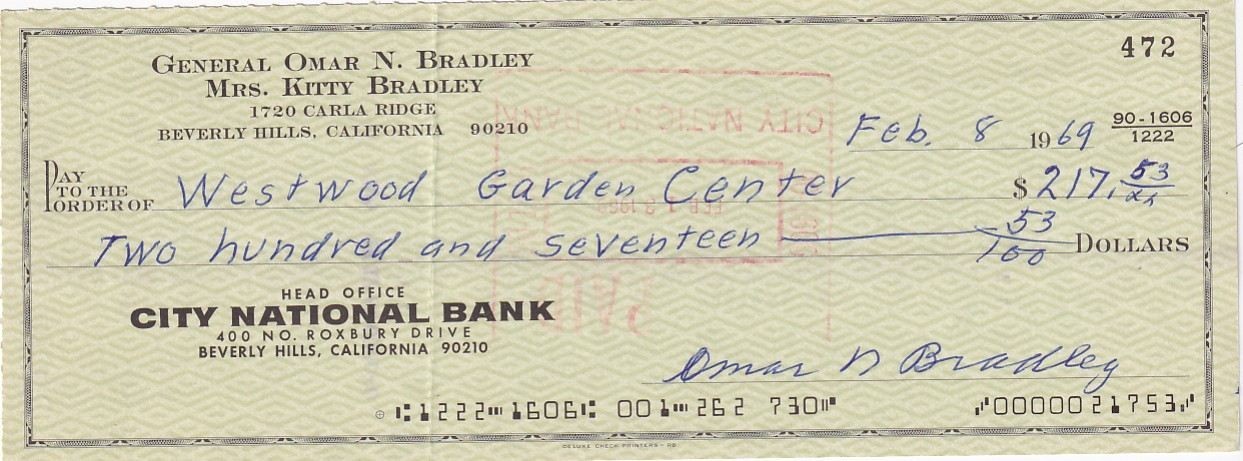 General Omar Bradley-Signed Bank Check from 1969