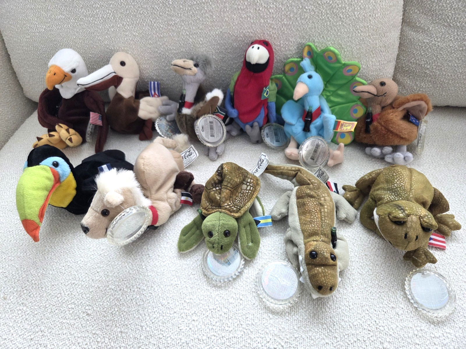 11 Vintage 1999 Coca Cola Bean Bag Plush Toys with Tags & 11 Vintage 1999 Coca Cola Bean Bag Plush Toys with Tags &
