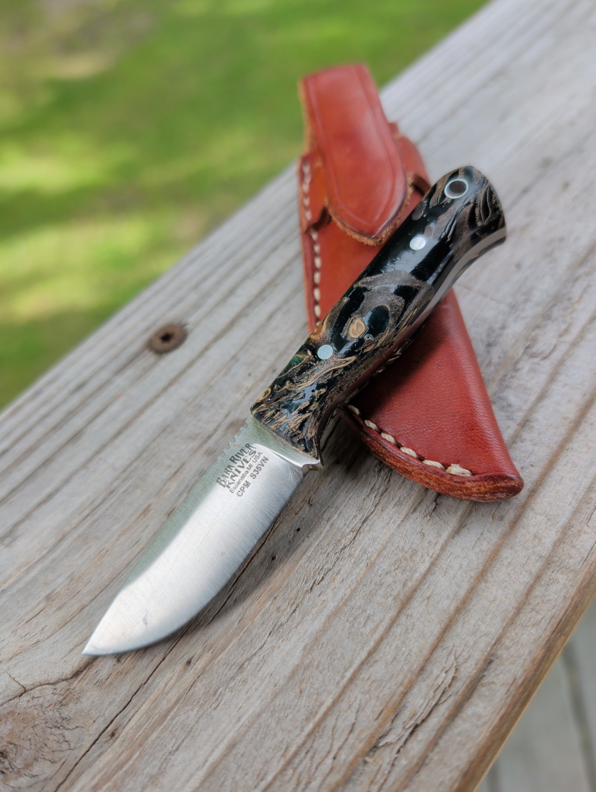 Bark River Bravo Micro CPM S35VN Knife Floral In Black Resin Leather Slip Sheath Bark River Bravo Micro CPM S35VN Knife Floral In Black Resin Leather Slip Sheath
