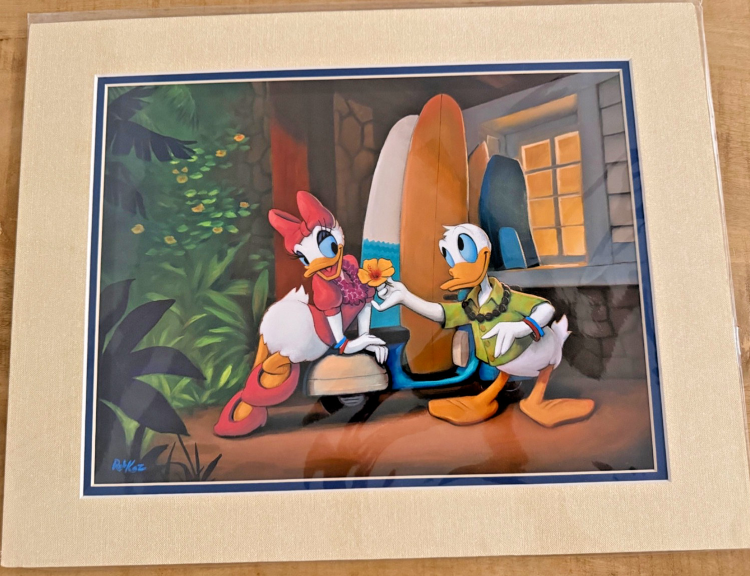 Disney Daisy & Donald Duck Rob Kaz 18x14” A Hawaiian Honey Aulani Resort Matted Disney Daisy & Donald Duck Rob Kaz 18x14” A Hawaiian Honey Aulani Resort Matted