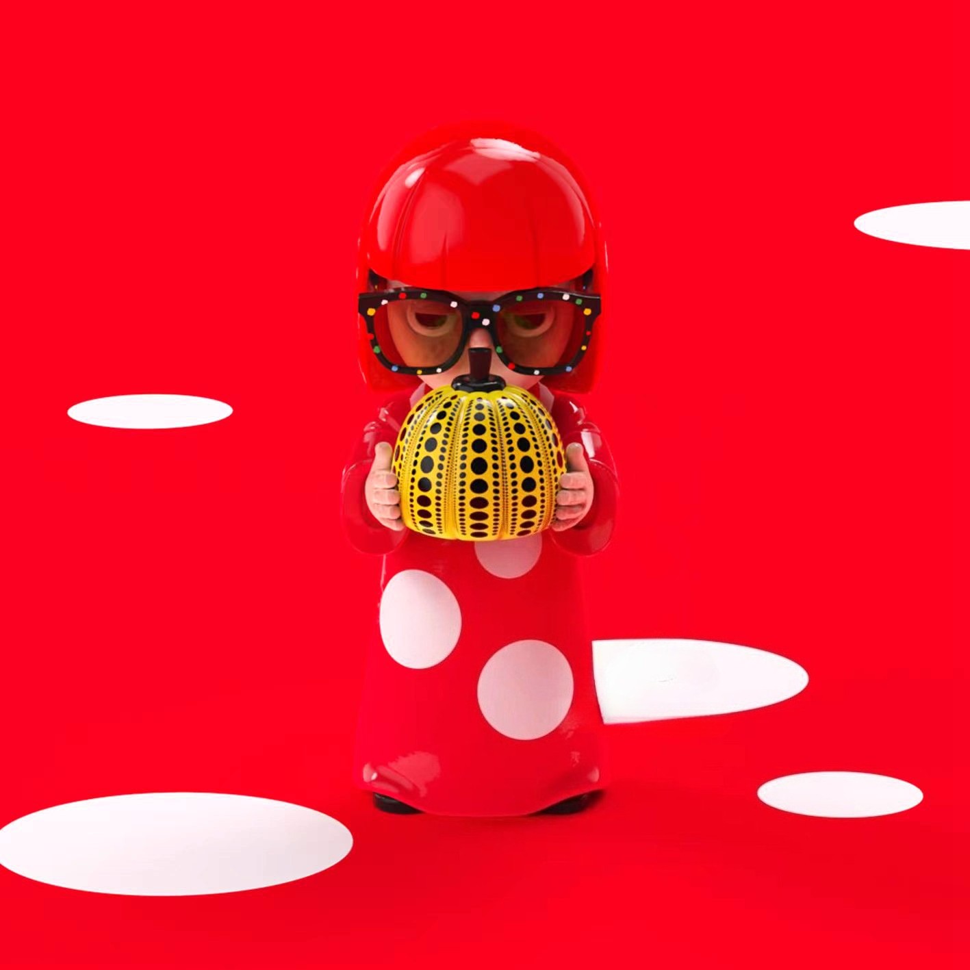 Artist Yayoi Kusama Pumpkin Vinyl Model Desktop Doll Ornamentsh 28CM Color Box