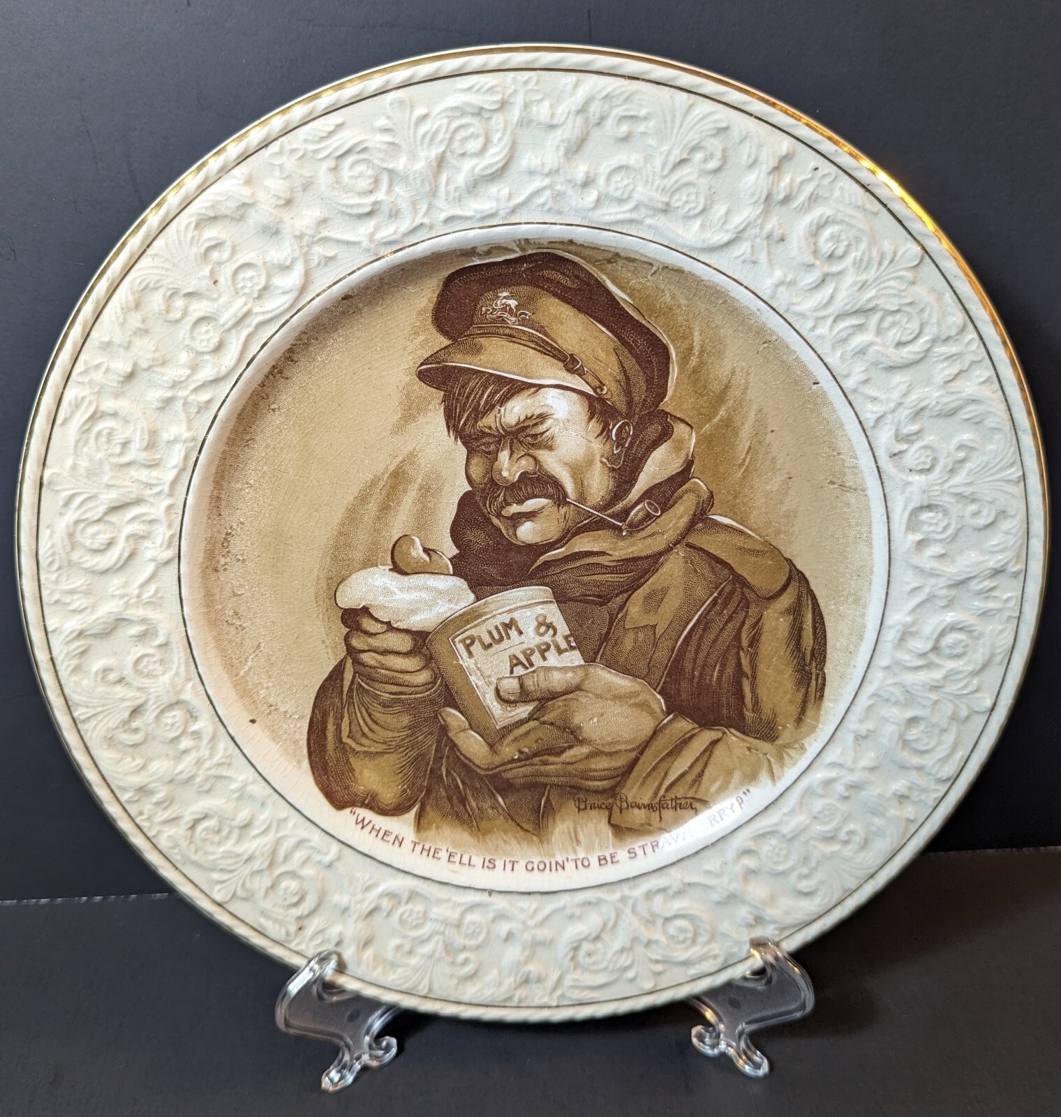 Grimwades BRUCE BAINSFATHER Old Bill Soldier WWI Souvenir Plate Stoke ENGLAND