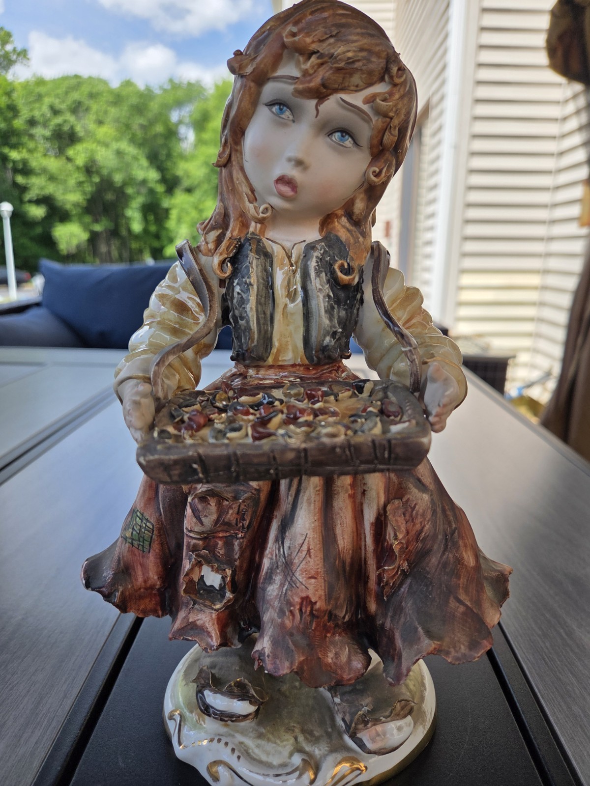 Large Vintage Hand Painted Italian Girl Figurine Serving Tray Statue 12" Large Vintage Hand Painted Italian Girl Figurine Serving Tray Statue 12"