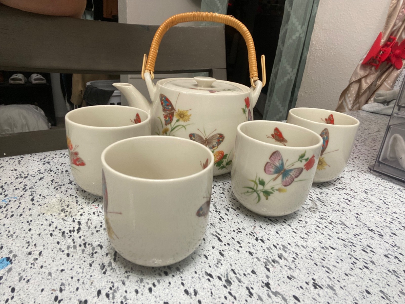 Vtg Takahashi San Francisco Butterfly Tea Set 5pc Porcelain DEW Pattern Japan Vtg Takahashi San Francisco Butterfly Tea Set 5pc Porcelain DEW Pattern Japan