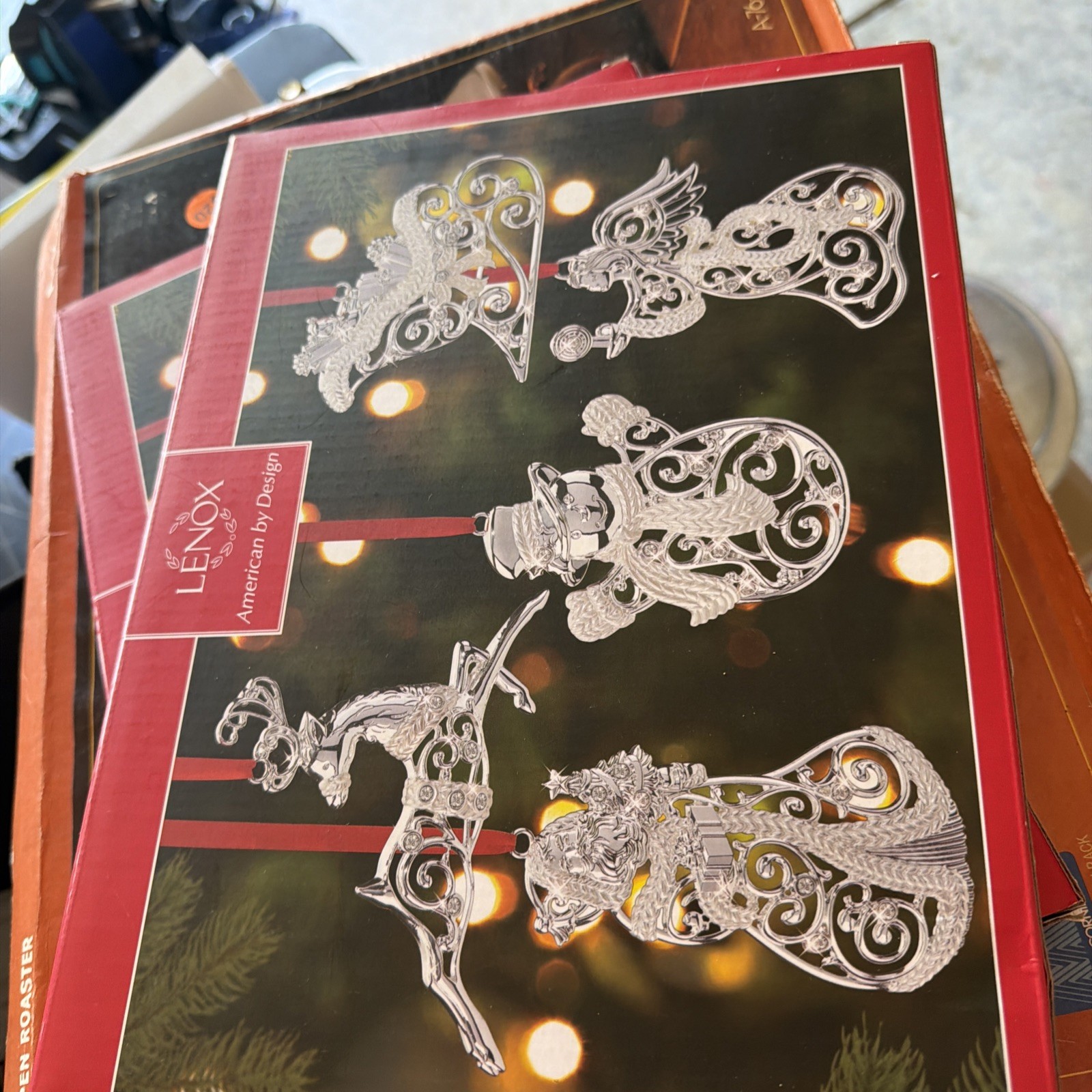 New Lenox Sparkle Scroll Jewel Silver Frosted Multi 4.4” Ornaments Set of 5 New Lenox Sparkle Scroll Jewel Silver Frosted Multi 4.4” Ornaments Set of 5