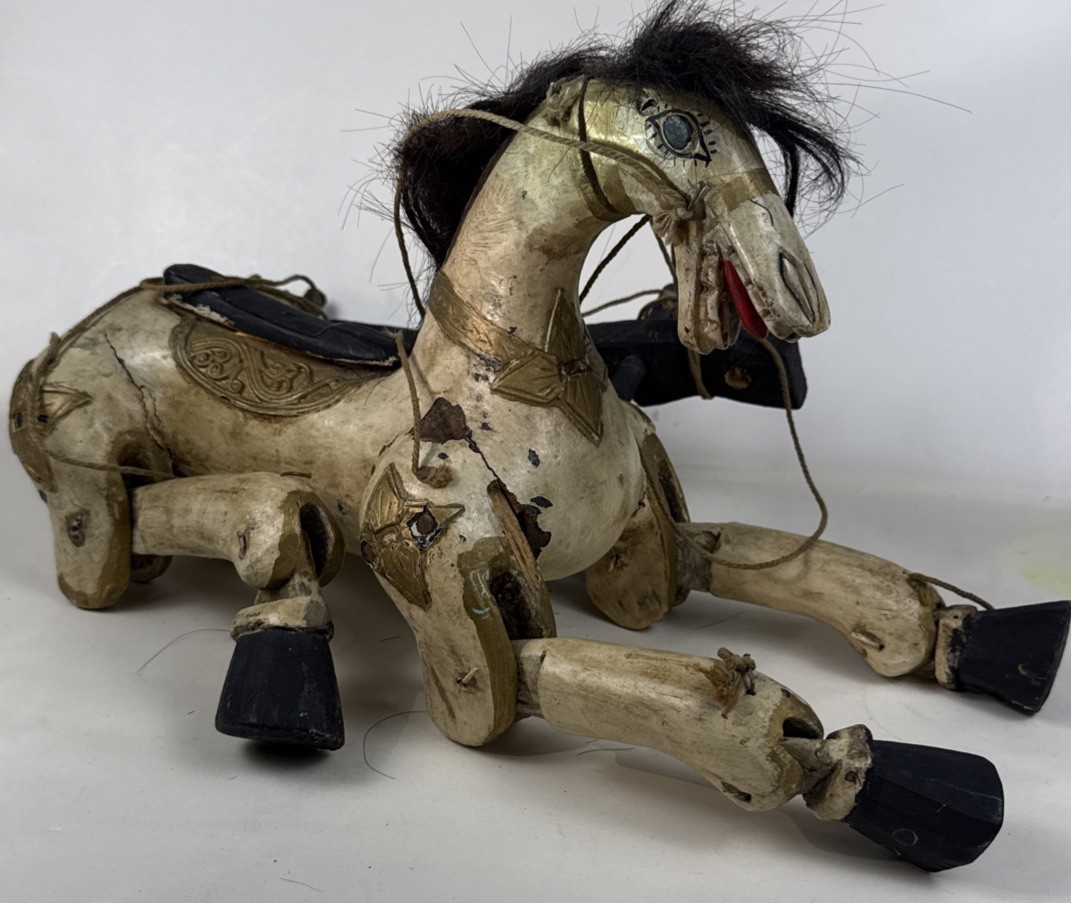 Vintage Hand Carved Wooden Marionette Horse Puppet Folk Art Jointed Figure Vintage Hand Carved Wooden Marionette Horse Puppet Folk Art Jointed Figure