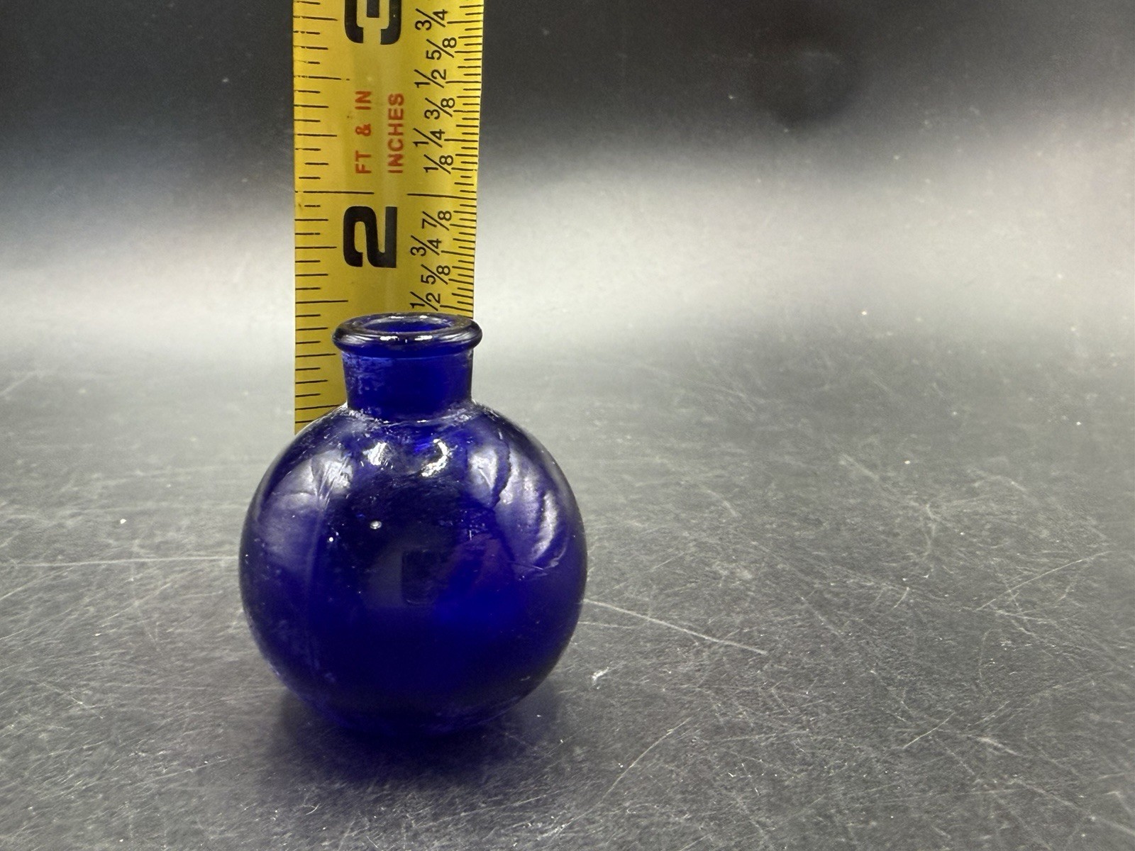 Vintage Mini Cobalt Blue Glass Bottle Round Globe French 1.75" France 