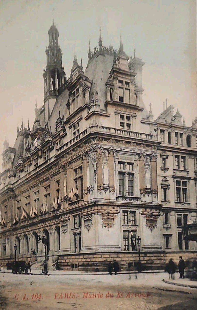 Antique Paris France Postcard Mairie Du Xeme City Hall Street Scene