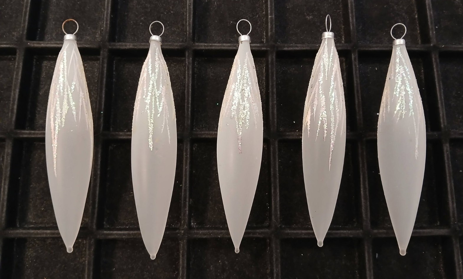 Lot of 5 Vintage Glass iridescent Glitter Icicles Christmas Ornaments 4 inches Lot of 5 Vintage Glass iridescent Glitter Icicles Christmas Ornaments 4 inches