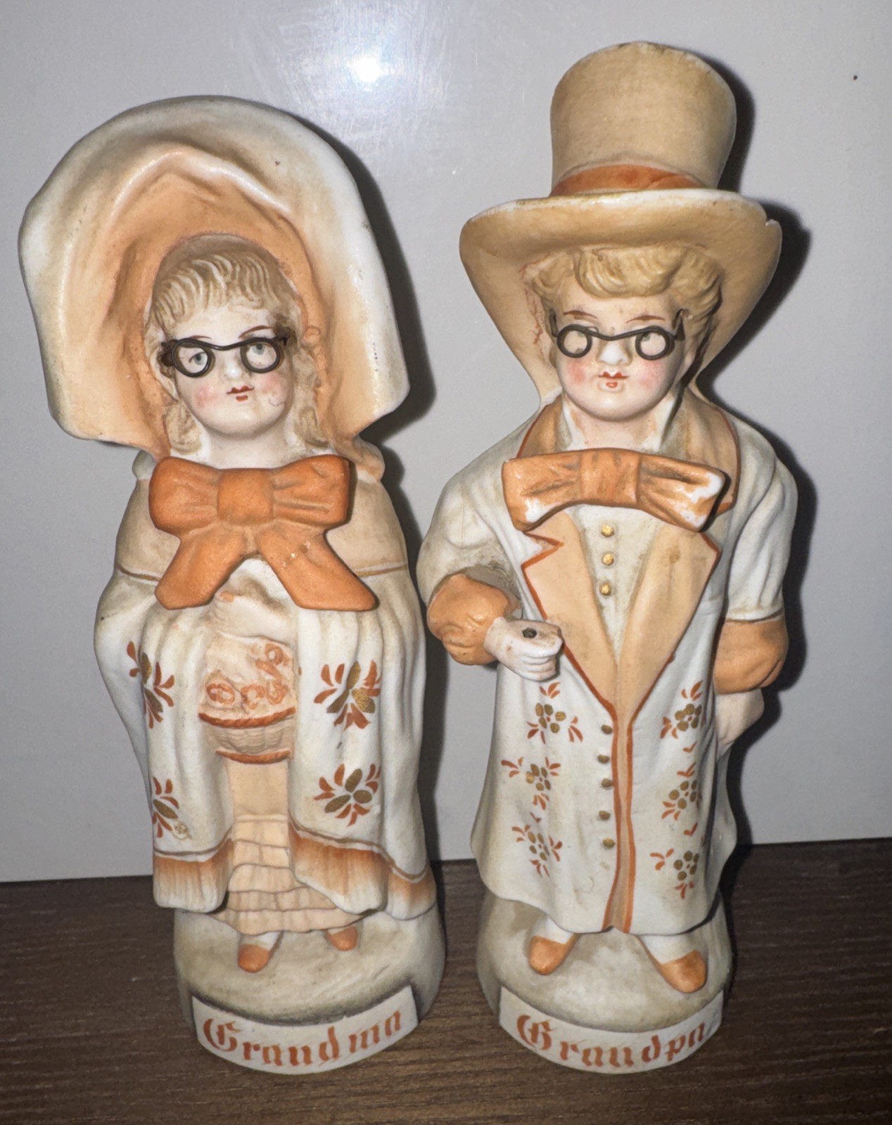Vintage German Porcelain Figurine Set Of 2 Grandma Grandpa Glasses Collection