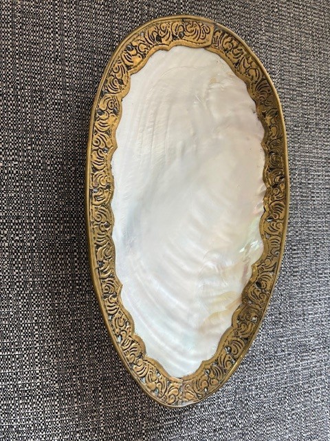 Vintage Napoleon 111 Ormolu Mounted Shell Dish - 27cm x 15cm