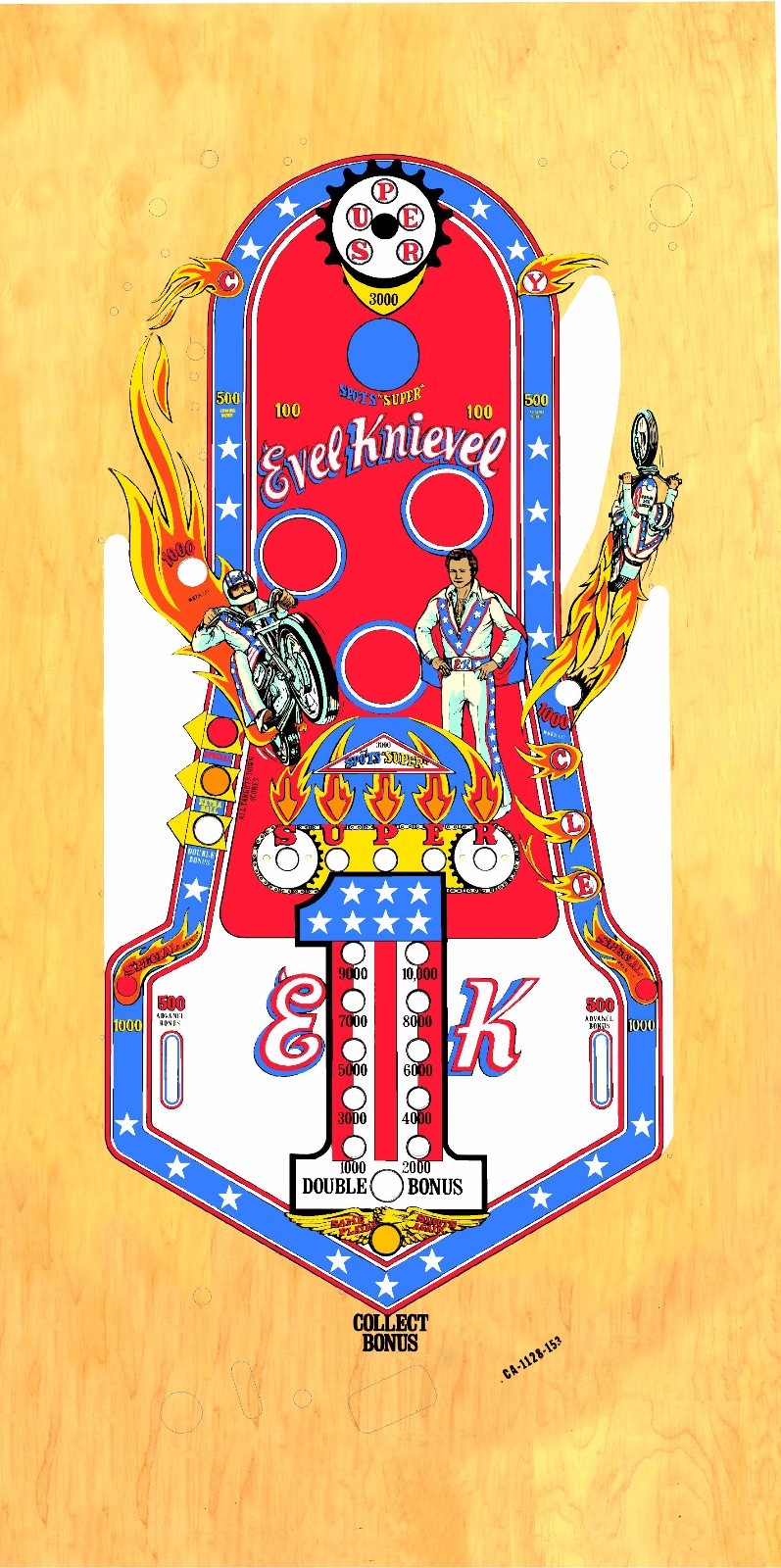BALLY Evel Knievel Pinball Machine Playfield Overlay with After Pictures BALLY Evel Knievel Pinball Machine Playfield Overlay with After Pictures