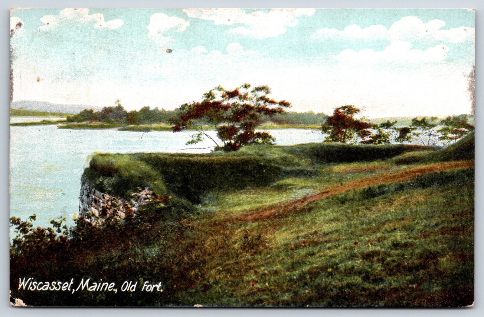 Postcard Old Fort, View Point, Wiscasset, Maine Posted 1906