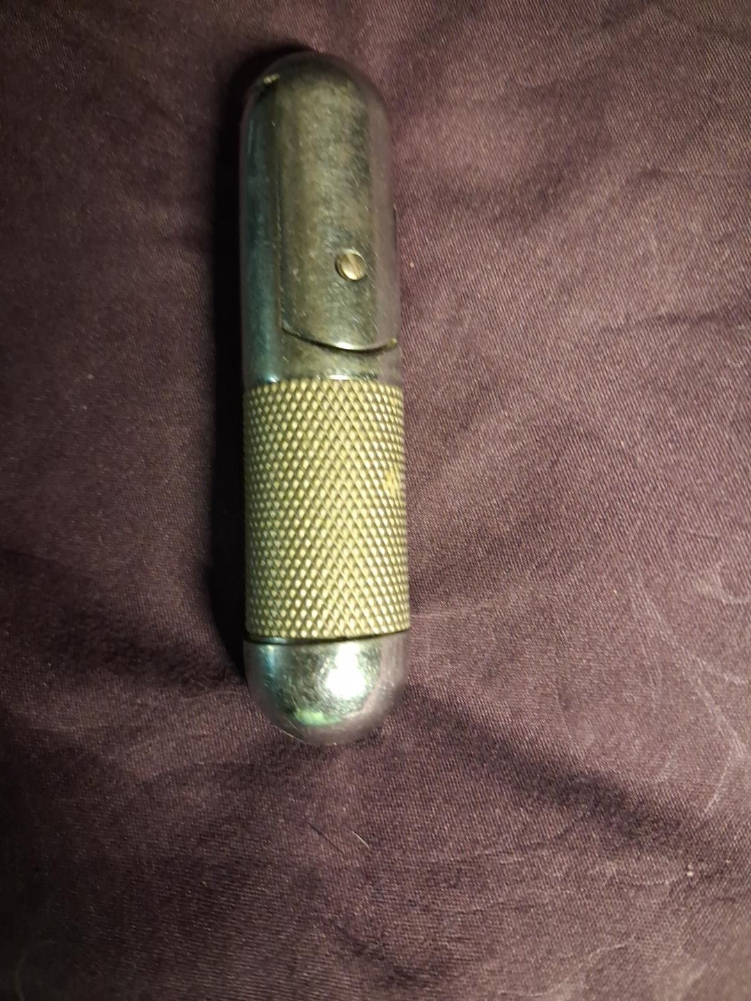 Vintage Semi Automatic Petrol Lighter Push Button Knurled Metal 3" WORKING Vintage Semi Automatic Petrol Lighter Push Button Knurled Metal 3" WORKING