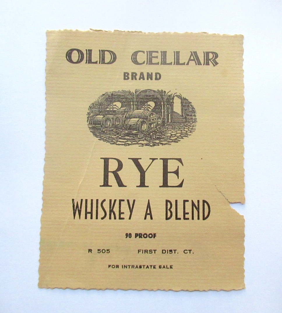 Vintage 1930s Old Cellar Rye Whiskey Label CT Connecticut Watermarked Paper R505