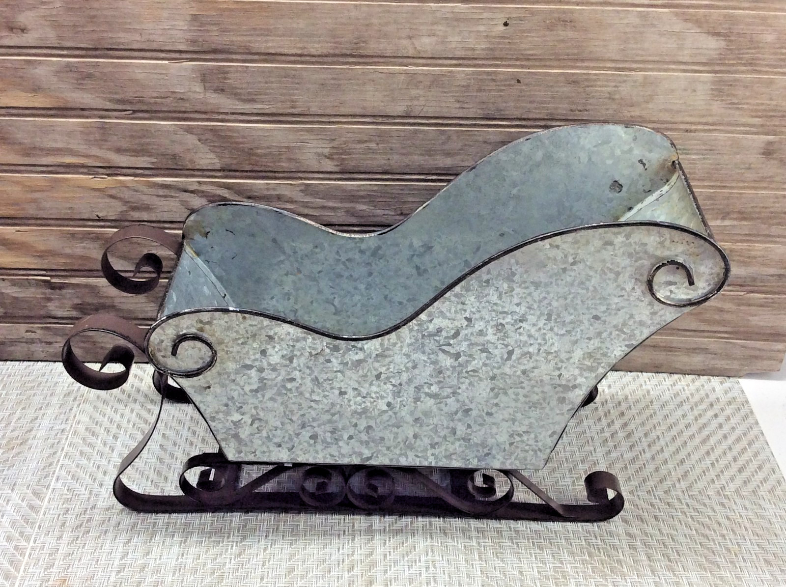 Christmas HOBBY LOBBY Galvanized Rustic Tin Metal Sleigh Tabletop Planter 15"
