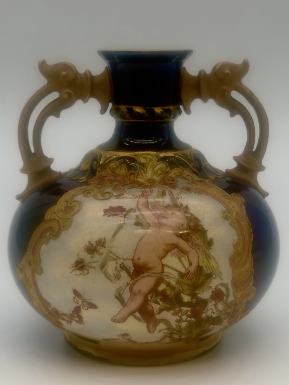 Stunning Antique Baroque Style Fischer & Budapest Fine Porcelain Vase Hungary Stunning Antique Baroque Style Fischer & Budapest Fine Porcelain Vase Hungary