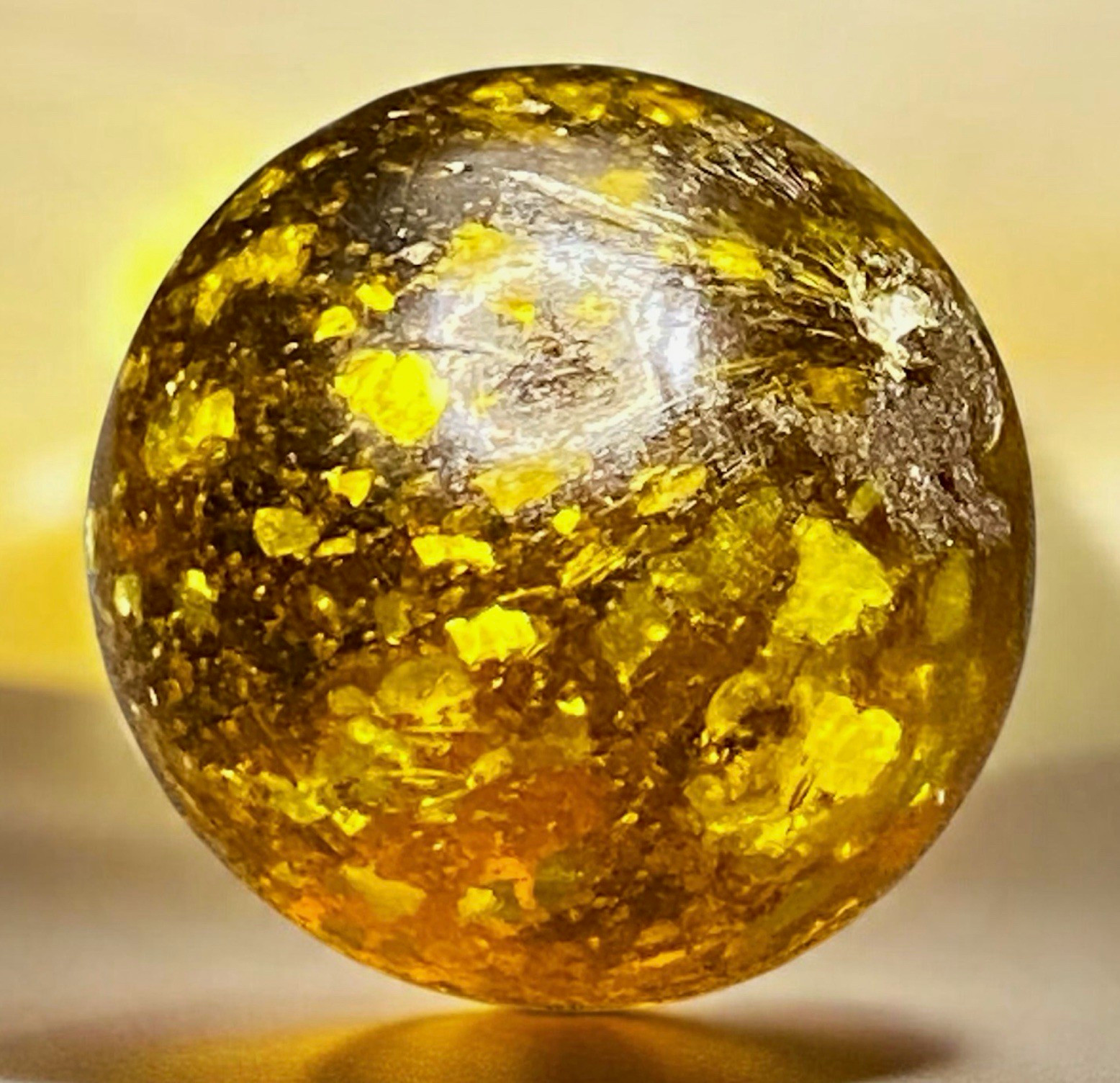 Antique German Handmade Yellow Blizzard Mica Marble .789 Layered Single Pontil Antique German Handmade Yellow Blizzard Mica Marble .789 Layered Single Pontil