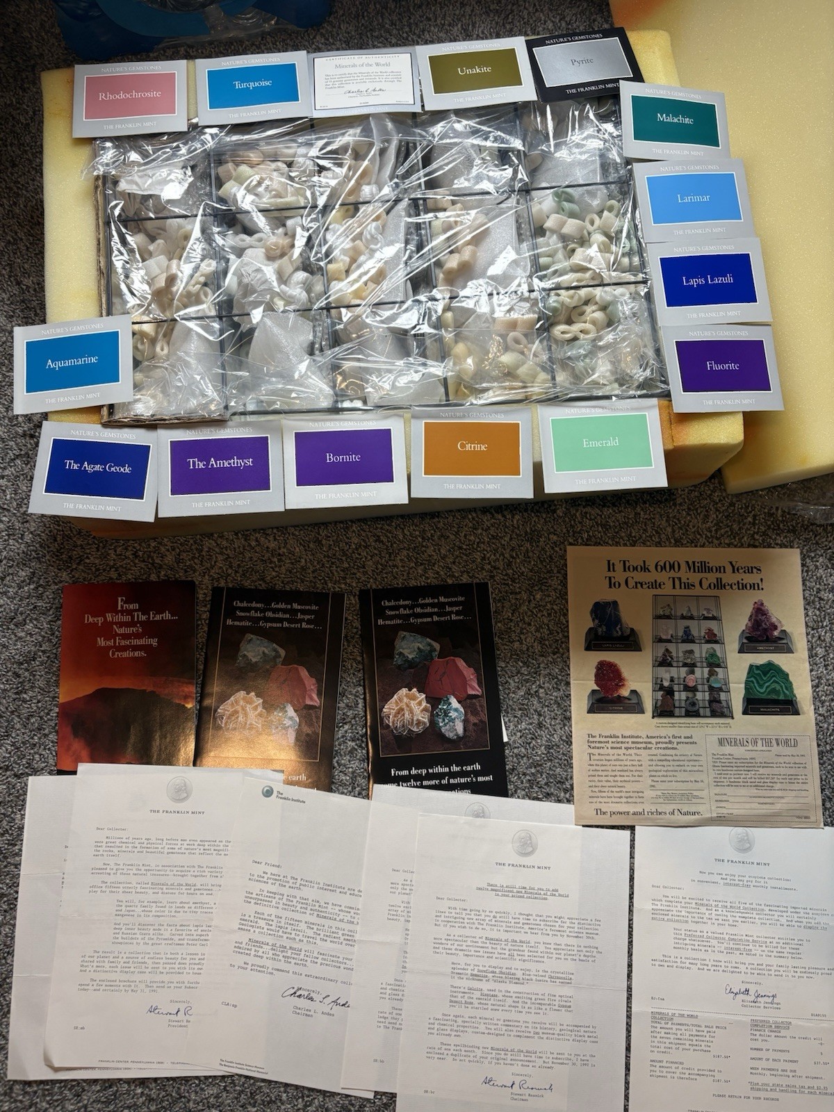 1990 Franklin Mint Minerals of the World 15 Gemstones NOS Display Case COA Rare 1990 Franklin Mint Minerals of the World 15 Gemstones NOS Display Case COA Rare