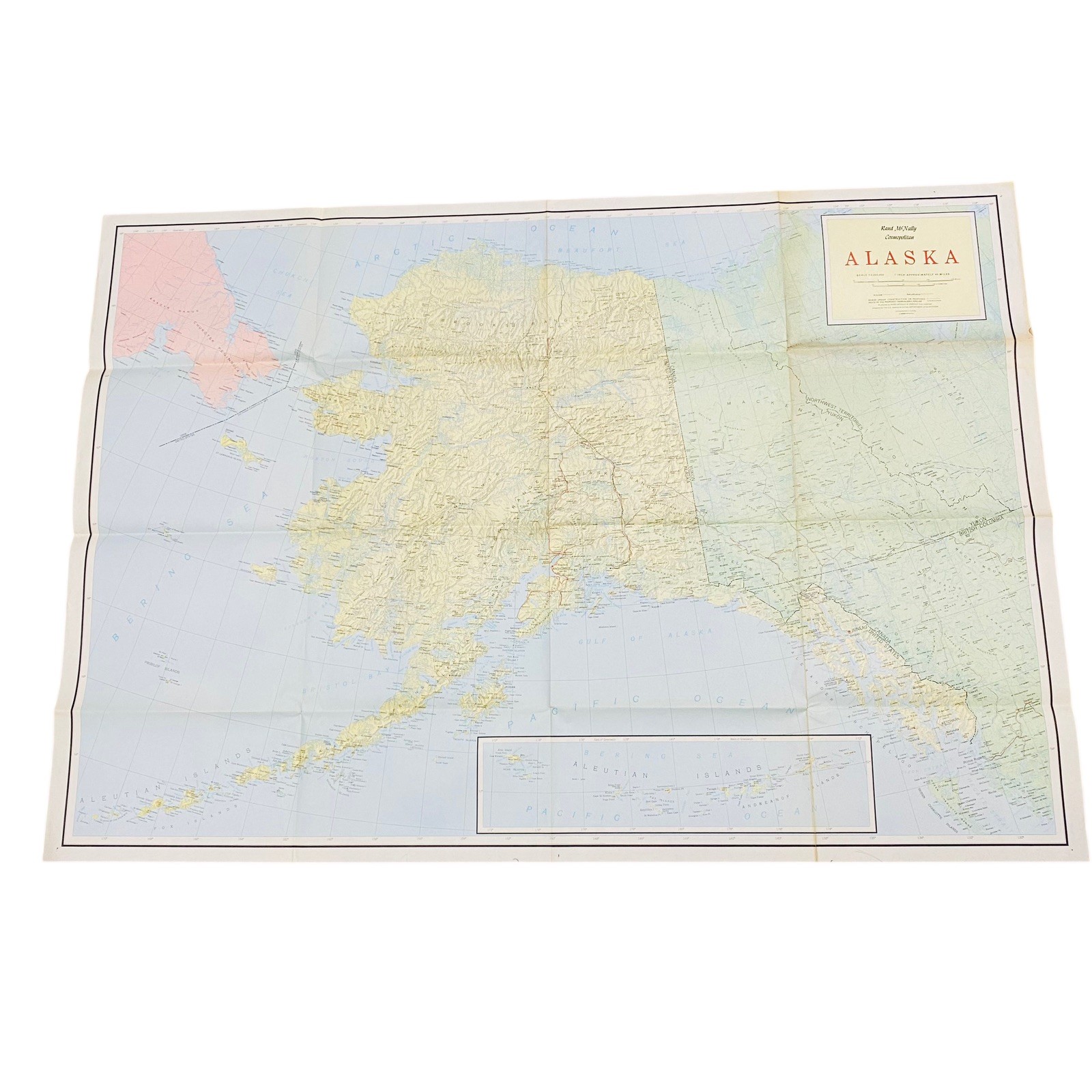 Rand Mcnally Cosmopolitan Series Large Map ALASKA Vtg Poster Large XL 48" X 34"