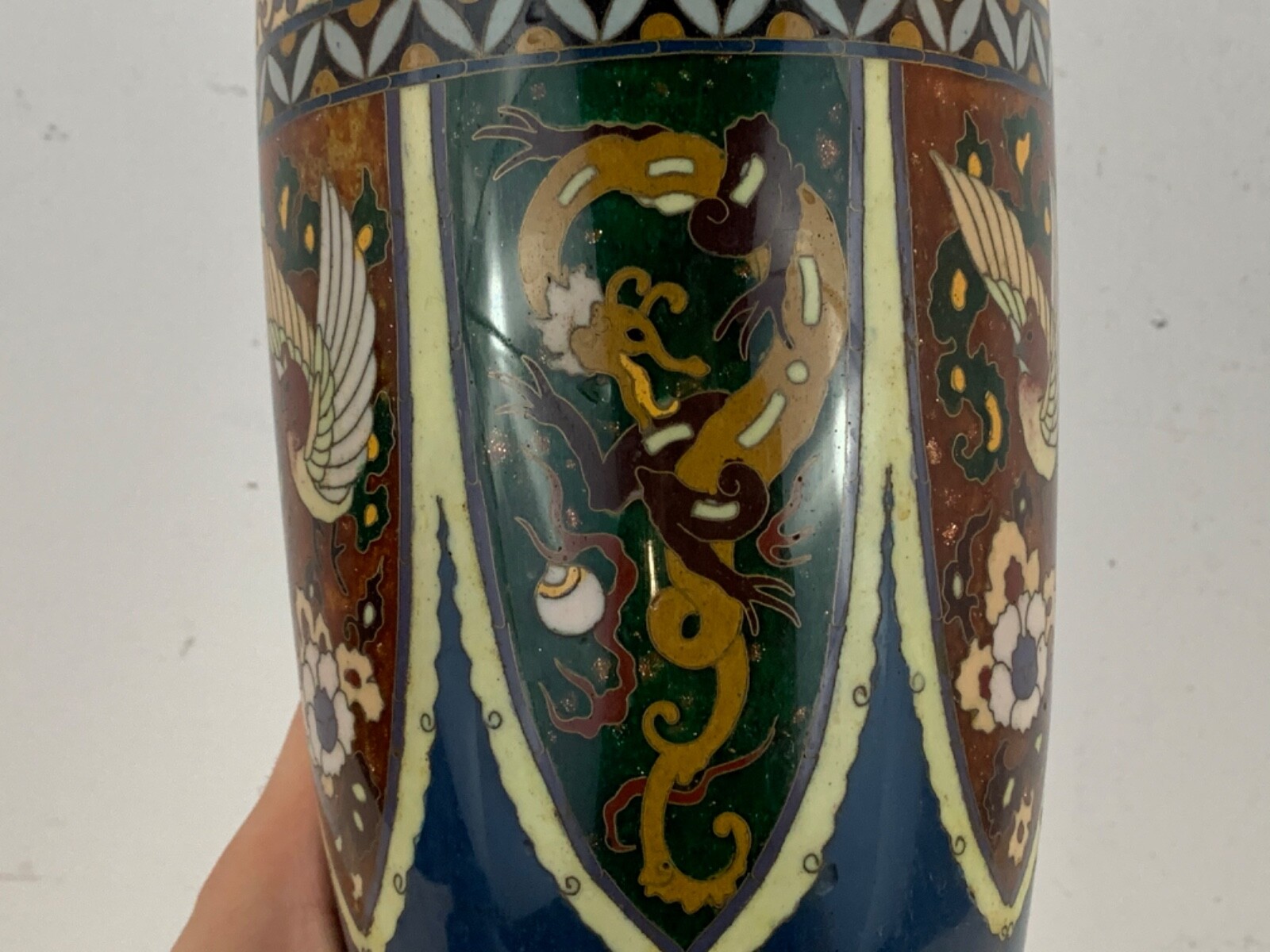 Antique Japanese Meiji Period Cloisonne Vase Table Lamp Dragon Phoenix 29" Antique Japanese Meiji Period Cloisonne Vase Table Lamp Dragon Phoenix 29"