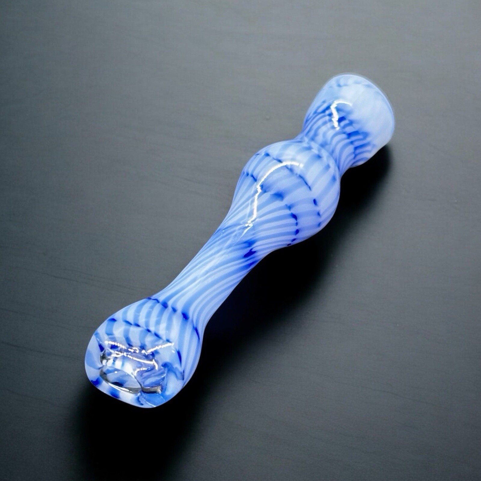 Blue Swirl Hand-Blown Glass Chillum Pipe 3.5”–3.8” Handmade USA Blue Swirl Hand-Blown Glass Chillum Pipe 3.5”–3.8” Handmade USA