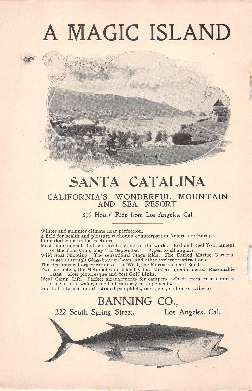 1899 SANTA CATALINA Island CA Tuna Club Rod & Reel Fishing Avalon Bay ANTIQUE AD 1899 SANTA CATALINA Island CA Tuna Club Rod & Reel Fishing Avalon Bay ANTIQUE AD