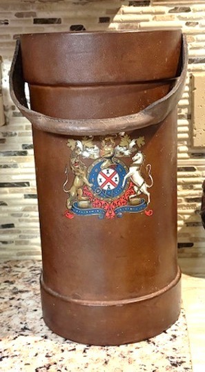 Vintage British Leather Cordite Carrier Made in England Royal Coat of Arms 16" Vintage British Leather Cordite Carrier Made in England Royal Coat of Arms 16"